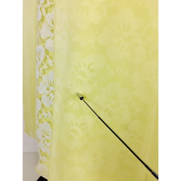 VTG 60s Yellow Floral Lace Chiffon Organza Cape Train Shoulder Bows Maxi Dress - Picture 12 of 12